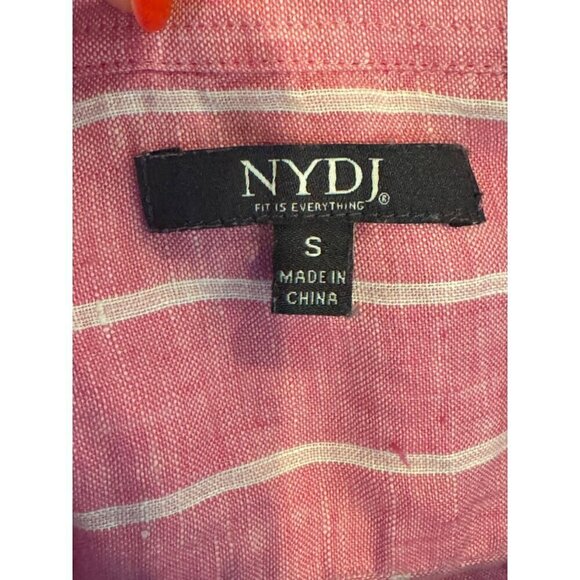 NYDJ Shirt Women Small Pink‎ And White Striped Collared Linen Pullover - Picture 8 of 11